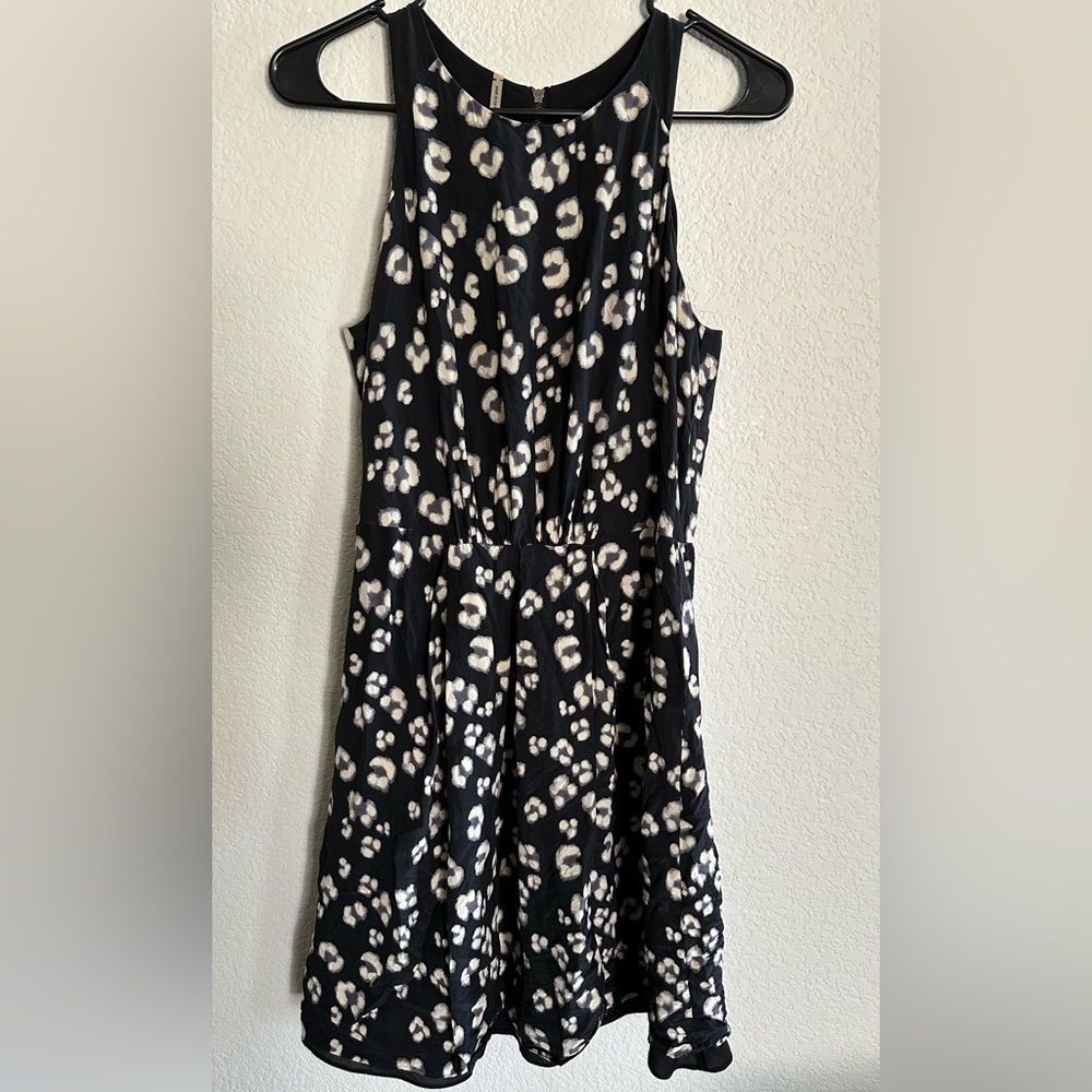 Rebecca Taylor Black Animal Cheetah Leopard Print Silk Dress